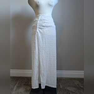 White Textured Maxi Skirt Ruched Romantic Summer Spring Festival Bridal